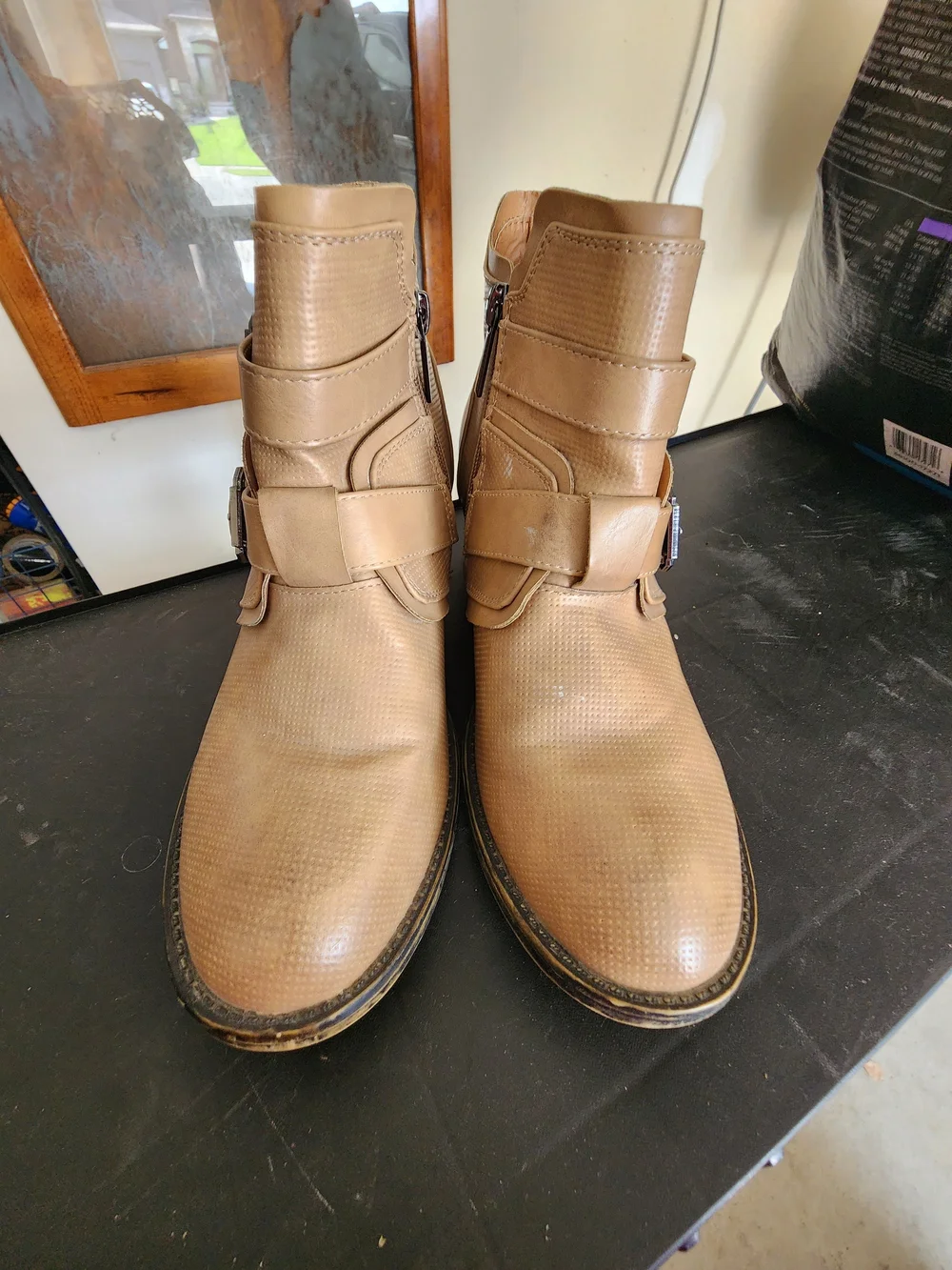 Tan Women's Ankle Boots with Buckle Strap